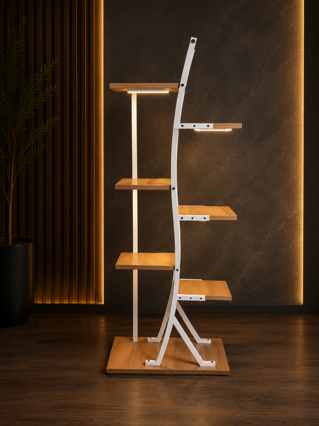 Loft Gül Stendi – LED İşıqlı Metal Bitki Rəfi | MetalArt
