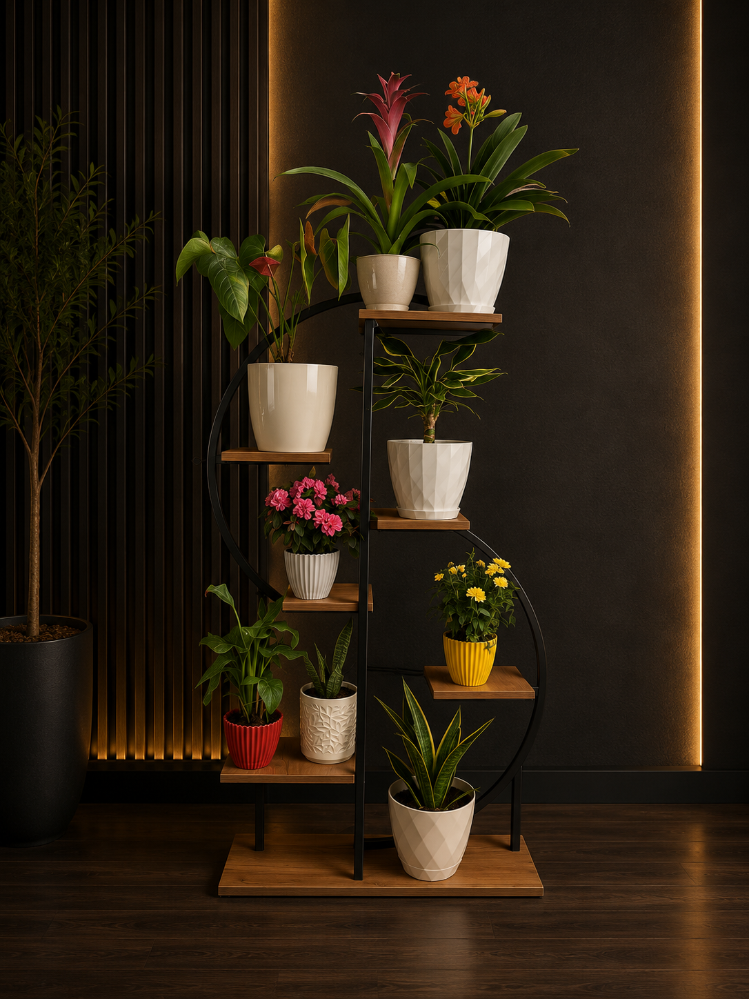 Loft Gül Stendi – Dekorativ Metal Bitki Rəfi 
