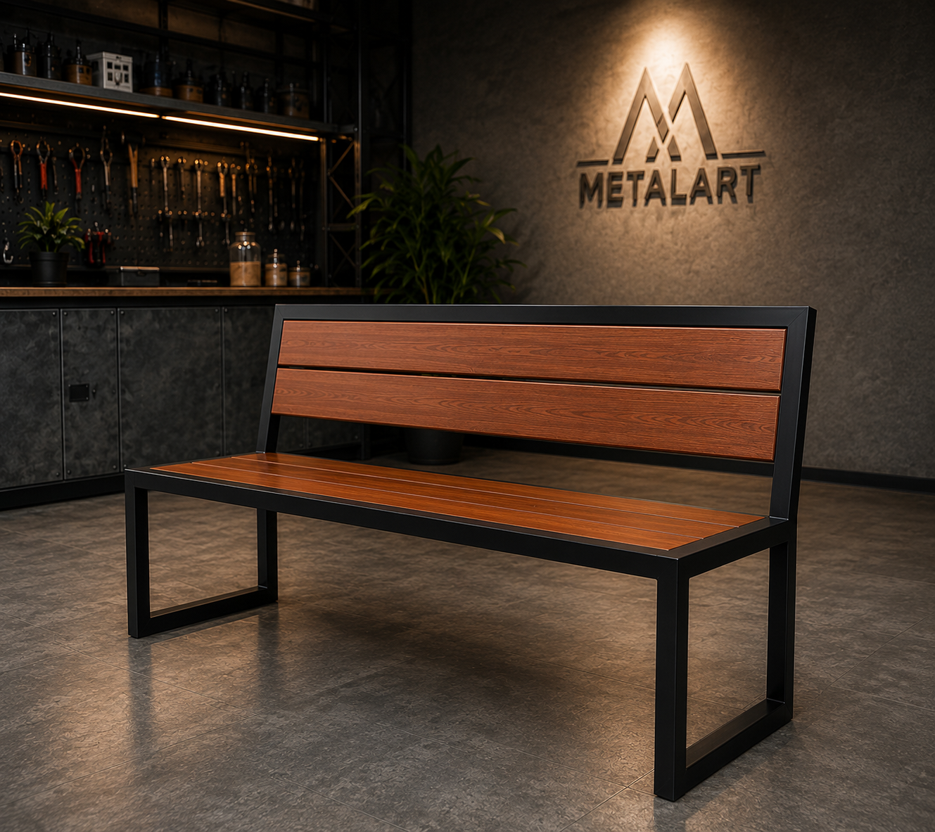 Loft Üslubunda Metal və Taxta Oturacaq (Skameyka)