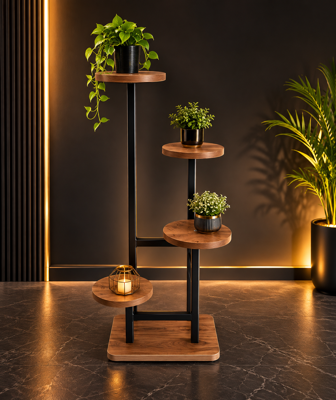 Loft Üslublu 4 Mərtəbəli Gül Stendi