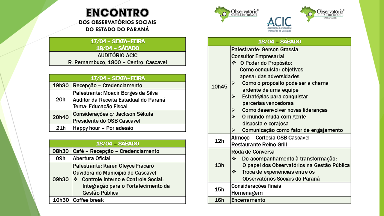 VEM AÍ O ENCONTRO DOS OBSERVATÓRIOS SOCIAIS DO ESTADO DO PARANÁ