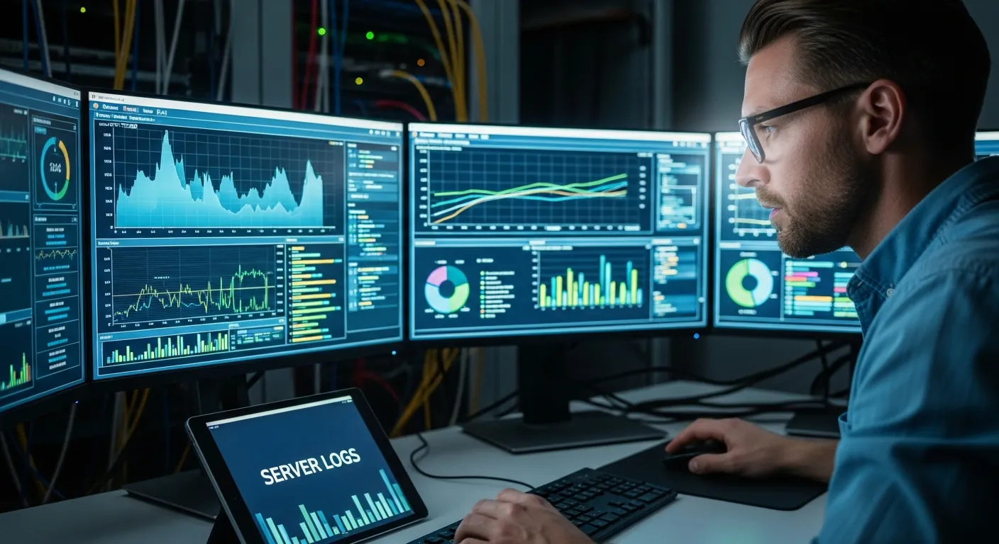 Administrador analisando logs de servidor
