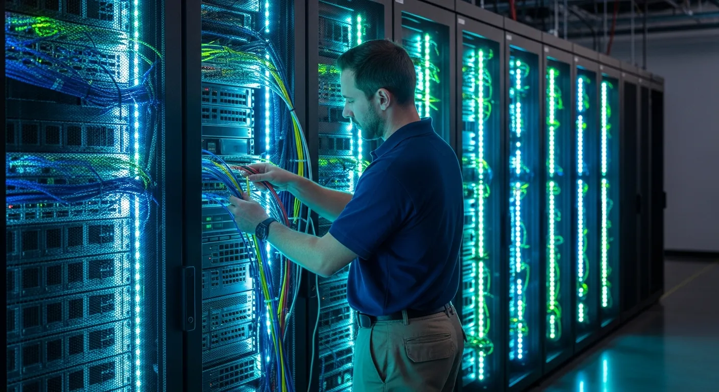 Administrador de redes trabalhando no data center