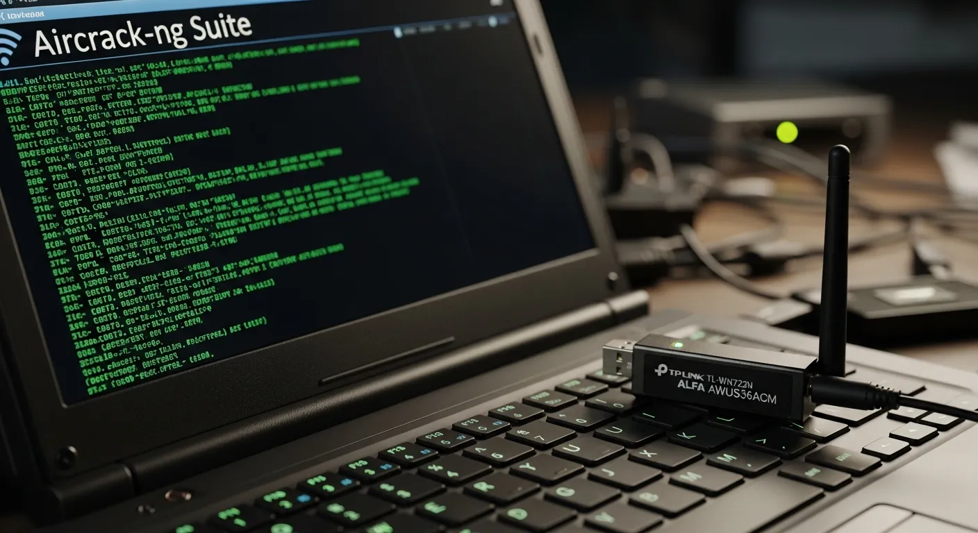 Notebook executando Aircrack-ng para pentest Wi-Fi