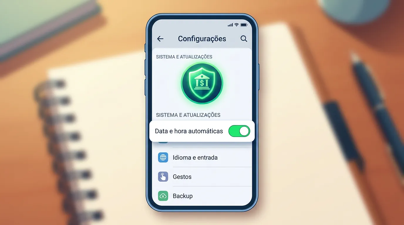 Configuração de data e hora automáticas no celular para corrigir erro no Pix
