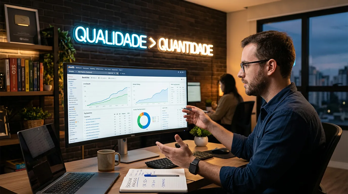 Profissional de SEO analisando backlinks