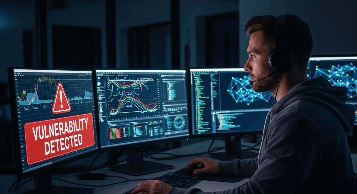 Profissional analisando vulnerabilidades de rede