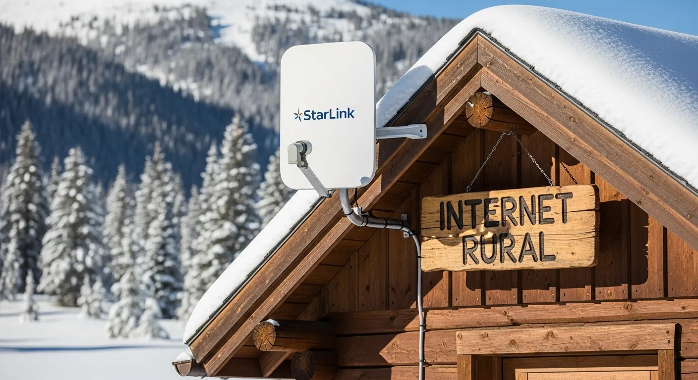 Antena Starlink instalada em uma area rural remota