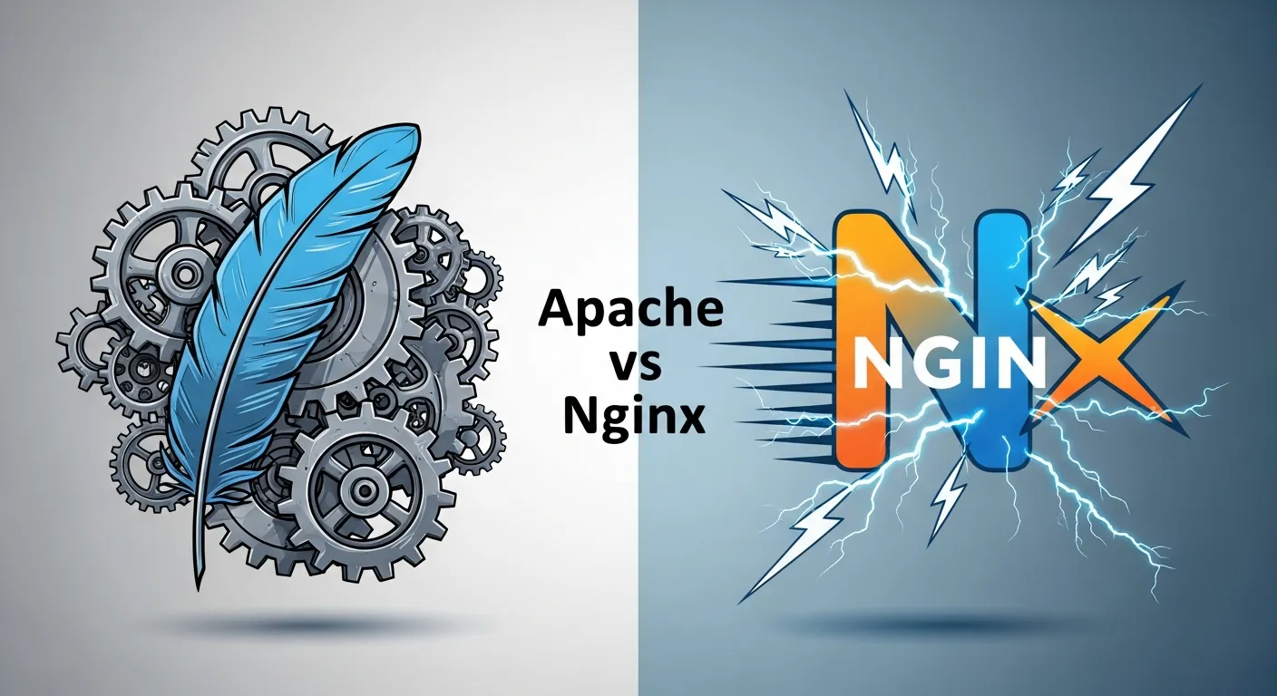 Alt Text Otimizado SEO: Comparativo visual entre a arquitetura do Apache e do Nginx