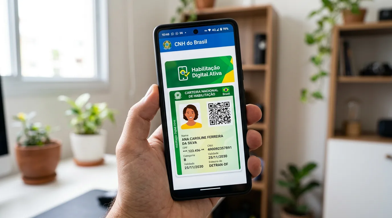 Aplicativo CNH do Brasil aberto no celular mostrando a CNH Digital