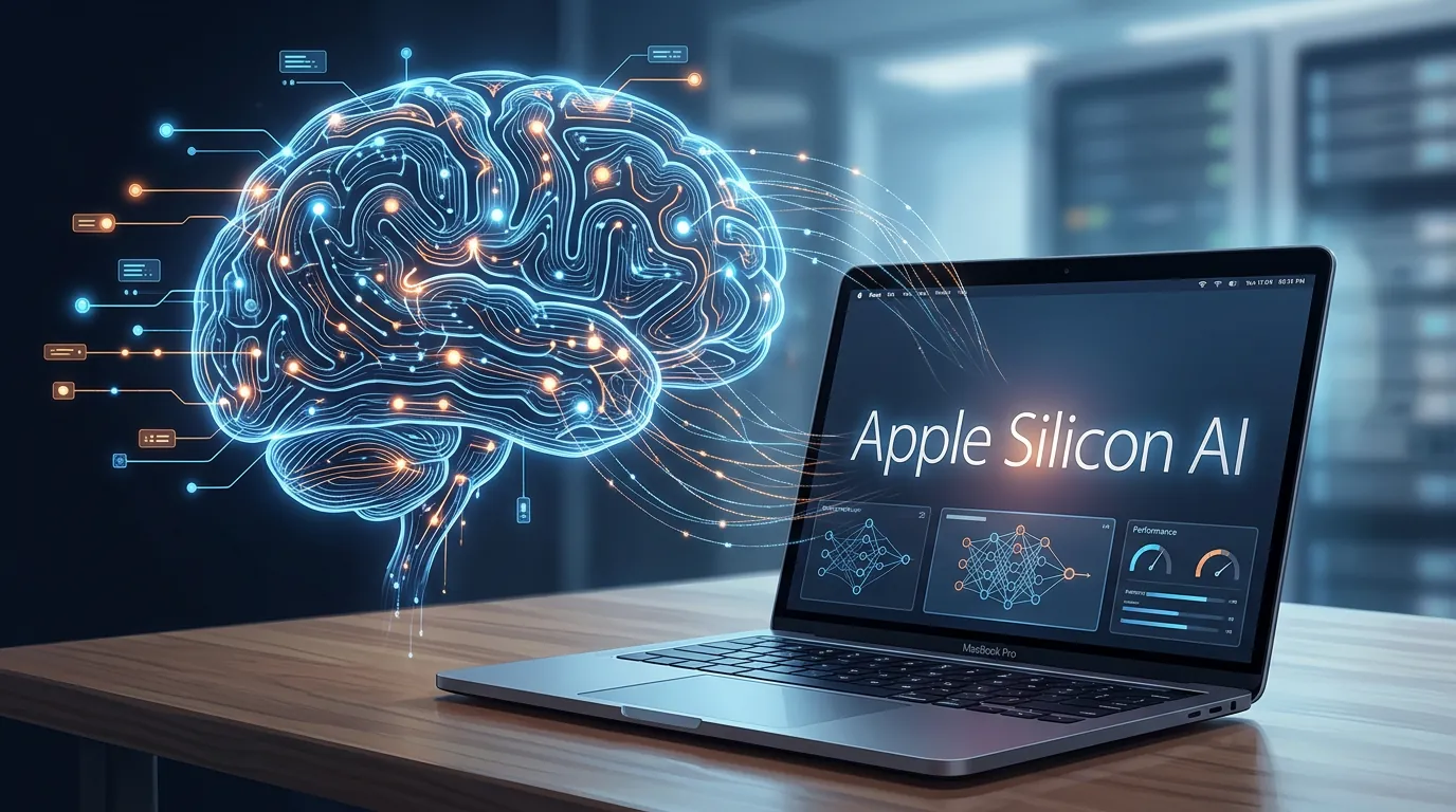 Cérebro digital representando IA no Apple Silicon