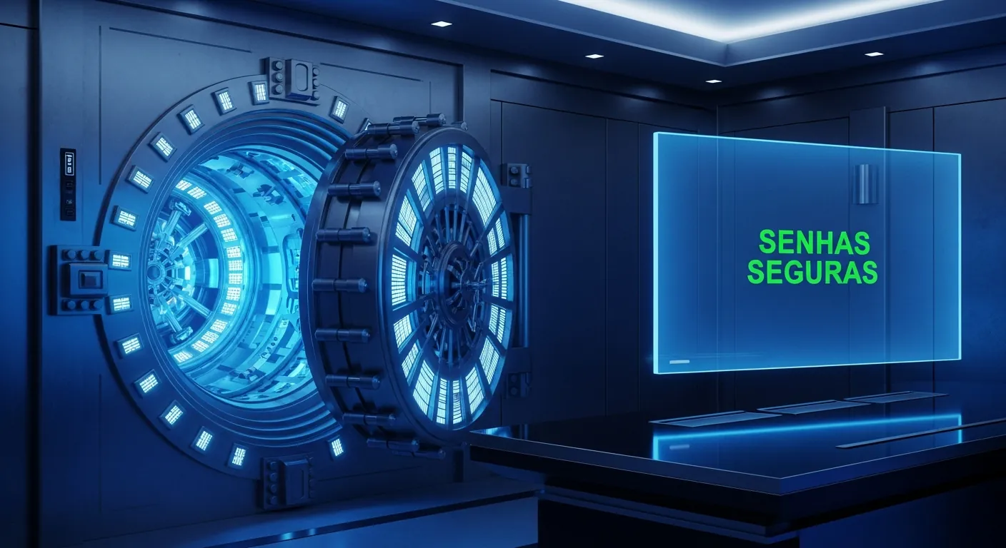 Cofre digital representando armazenamento de senhas com hash