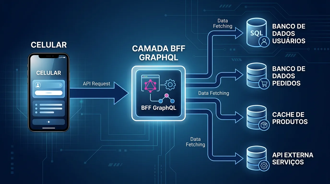 Diagrama de arquitetura Backend for Frontend com GraphQL