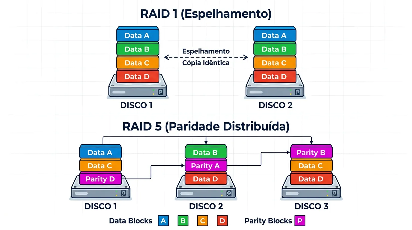 Arquitetura de dados em RAID 1 e RAID 5