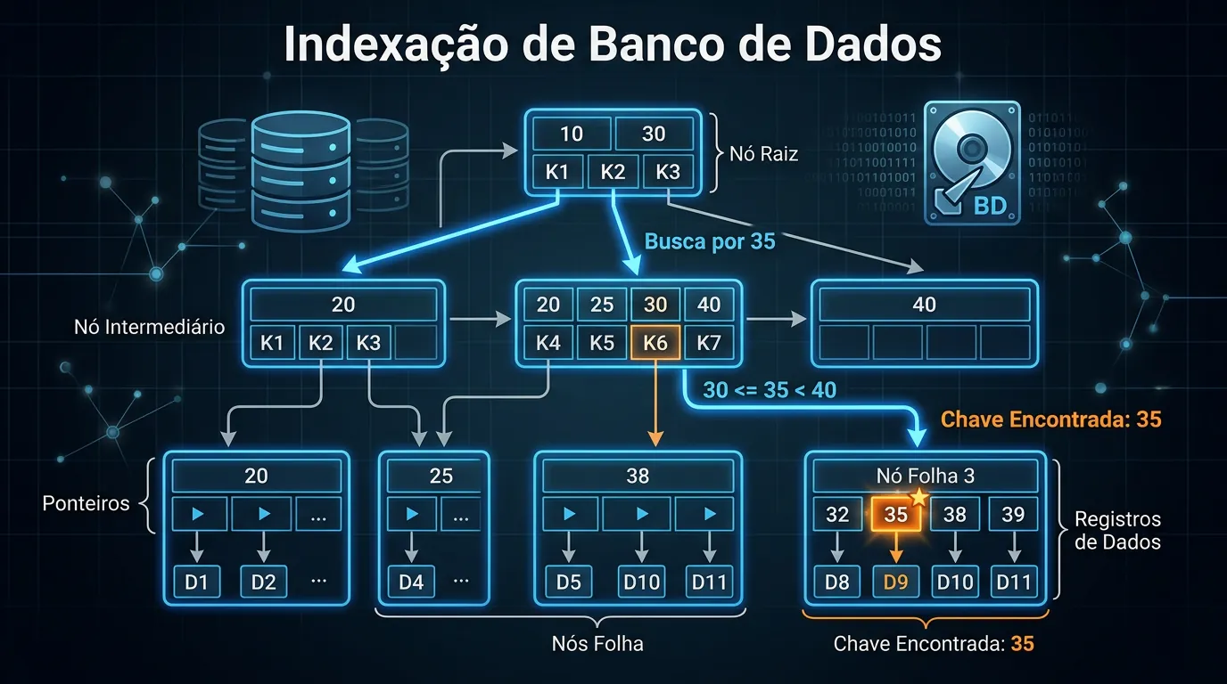 Estrutura de uma Árvore B para indexação de dados