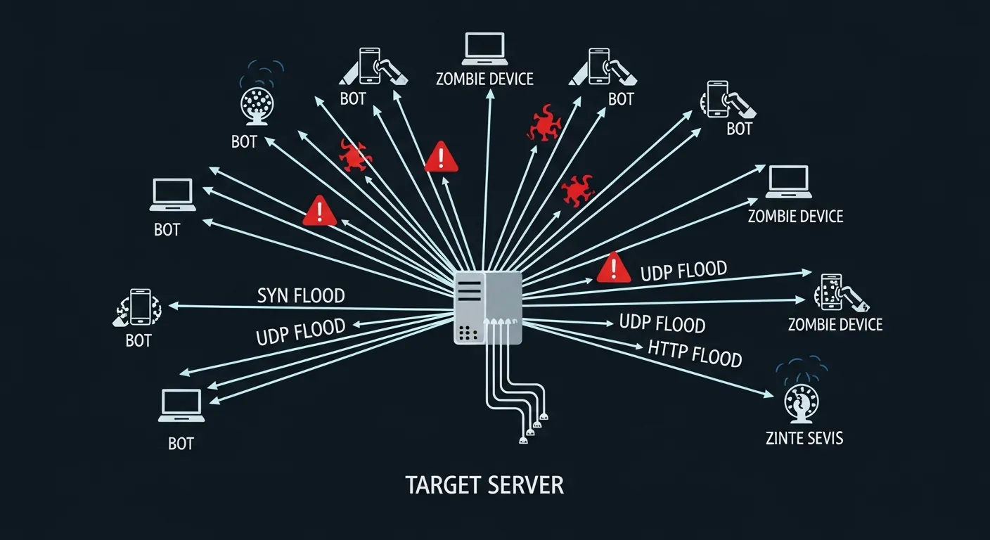 Ataque DDoS visualização técnica