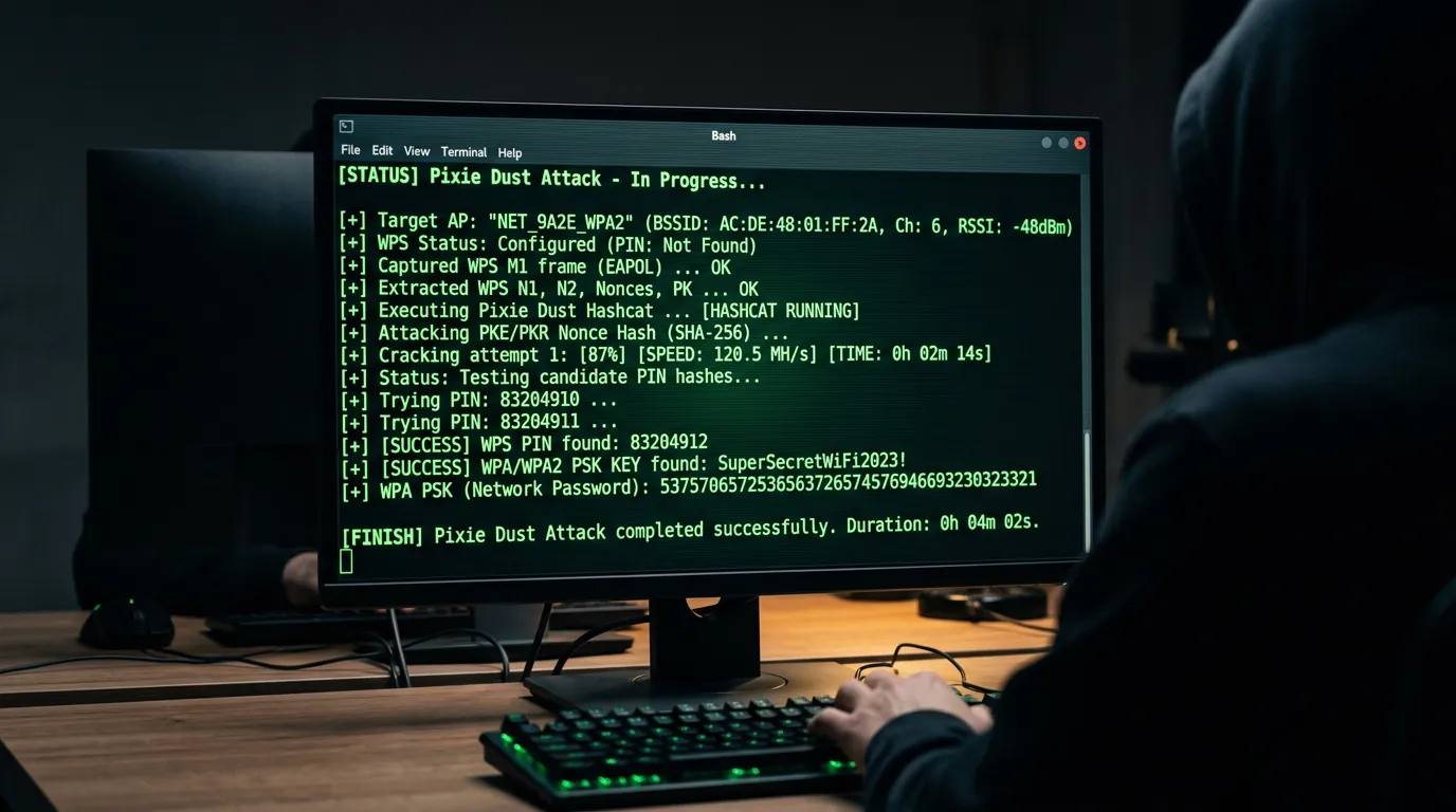 Terminal executando ataque Pixie Dust