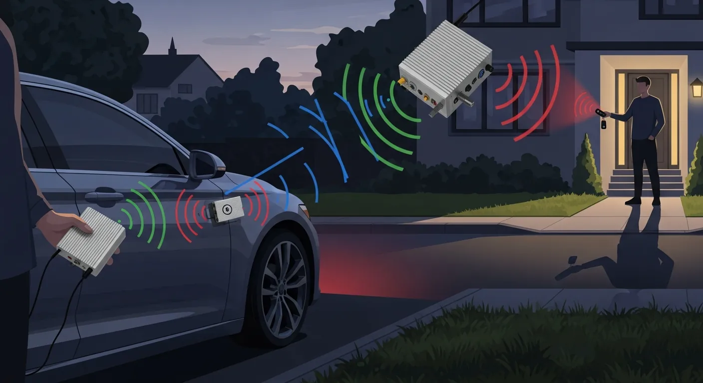Alt Text: Representação gráfica de ataque de relé em carros