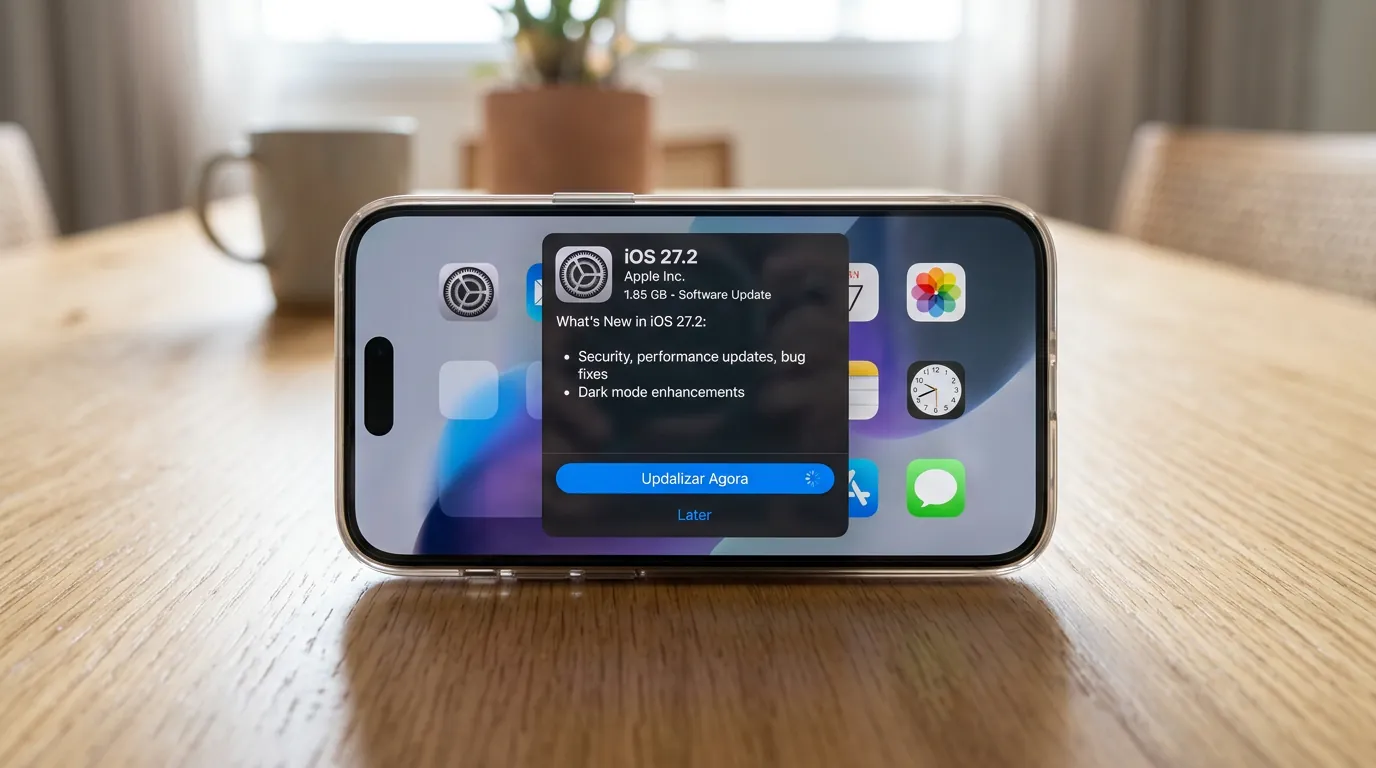Tela de atualização do iOS 27.2 no iPhone