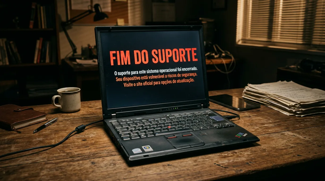Aviso de Fim do Suporte Windows 10 na tela do notebook