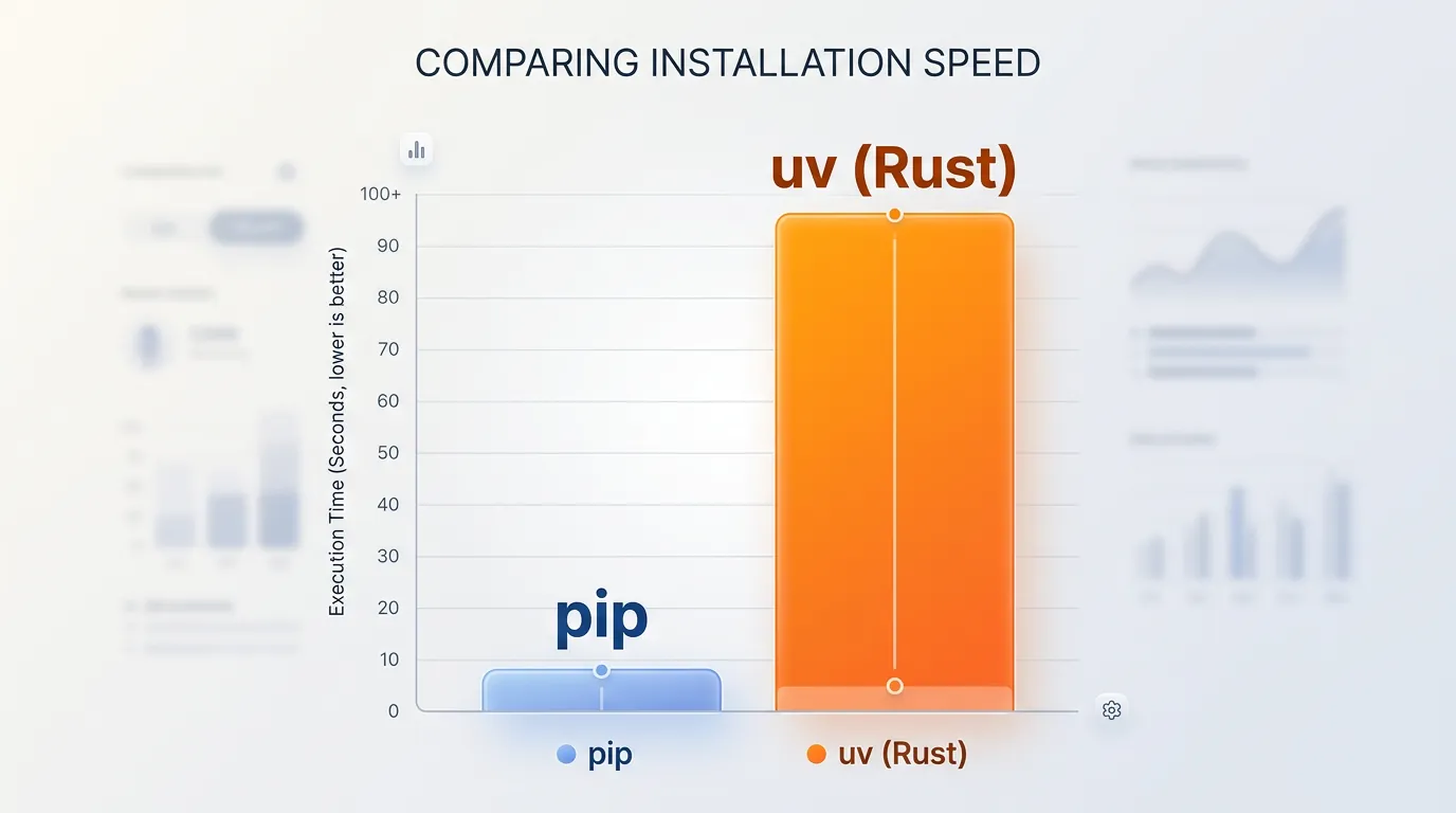 Gráfico comparando a velocidade do pip e do gerenciador uv