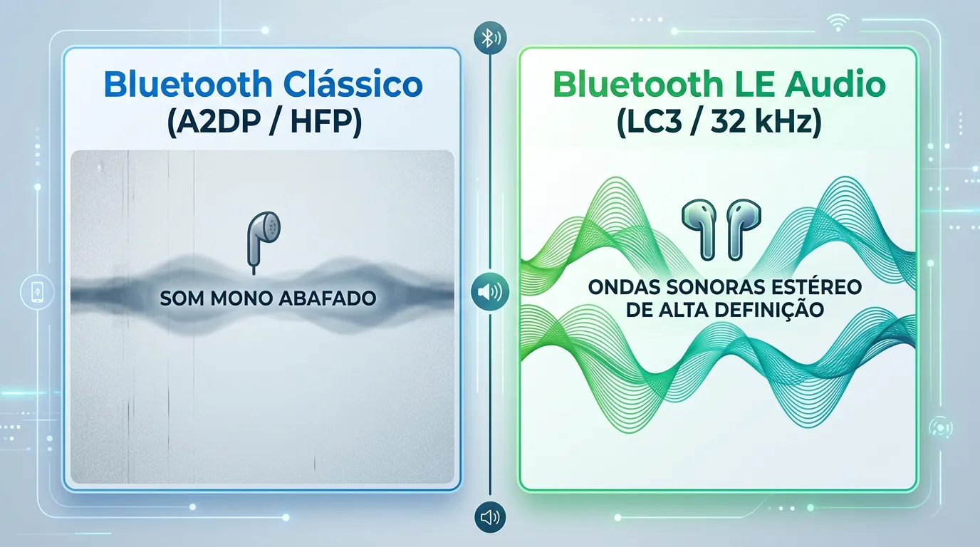 Diferença entre Bluetooth Clássico e LE Audio no Windows 11