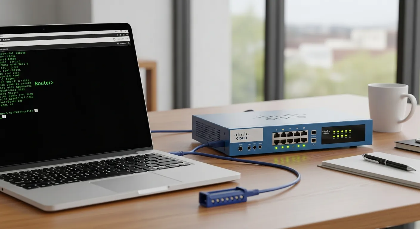 Cabo console conectado do notebook ao roteador Cisco