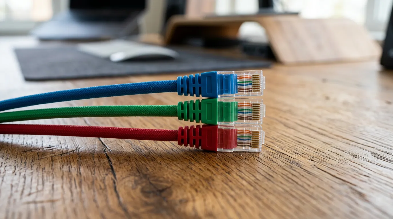 Cabos de rede Cat5e, Cat6 e Cat7 lado a lado