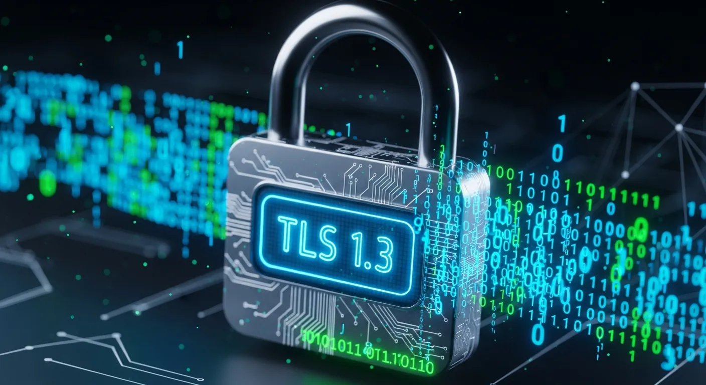 Cadeado digital protegendo dados com TLS 1.3