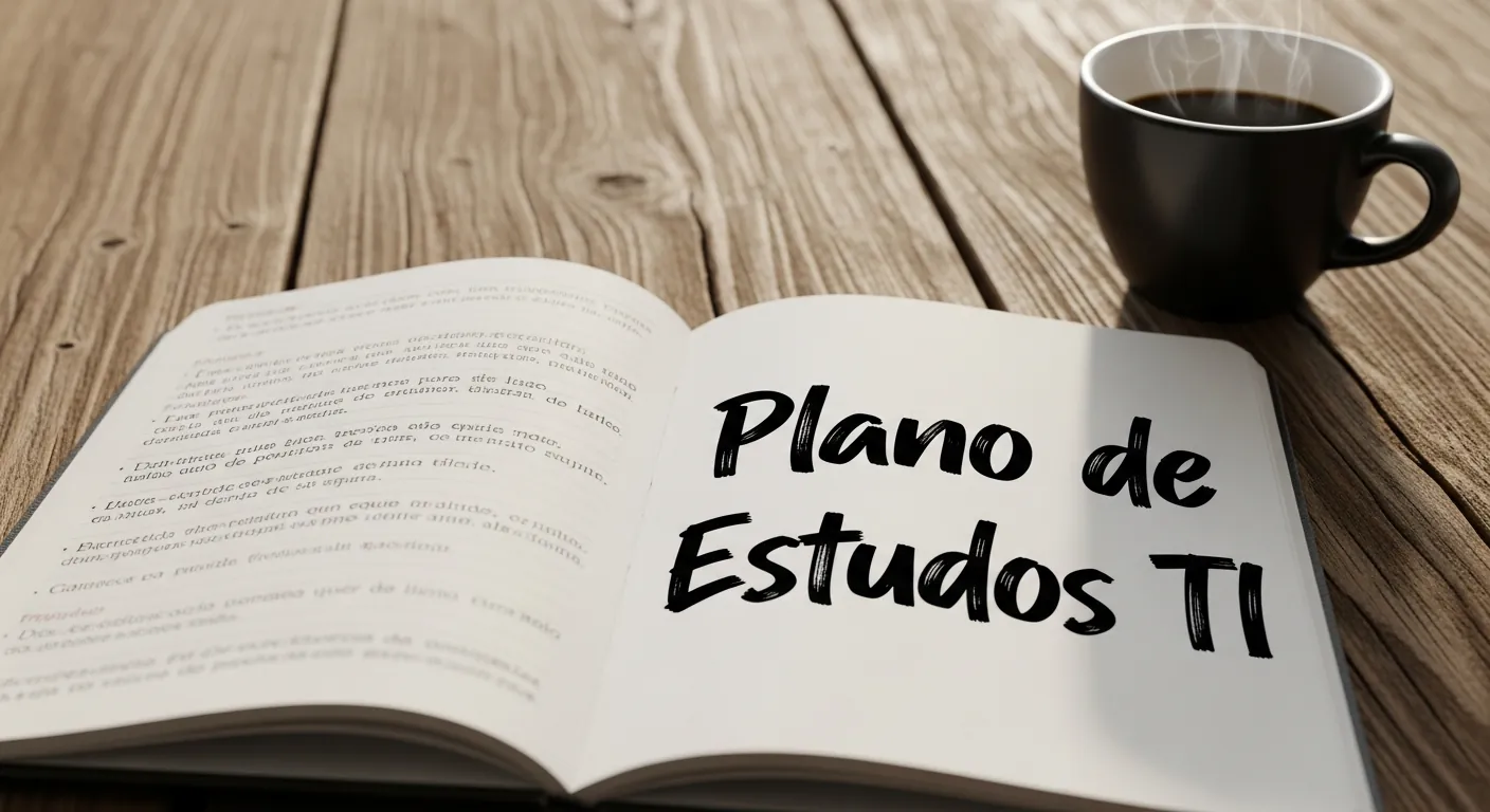 Caderno de anotações com plano de estudos de tecnologia