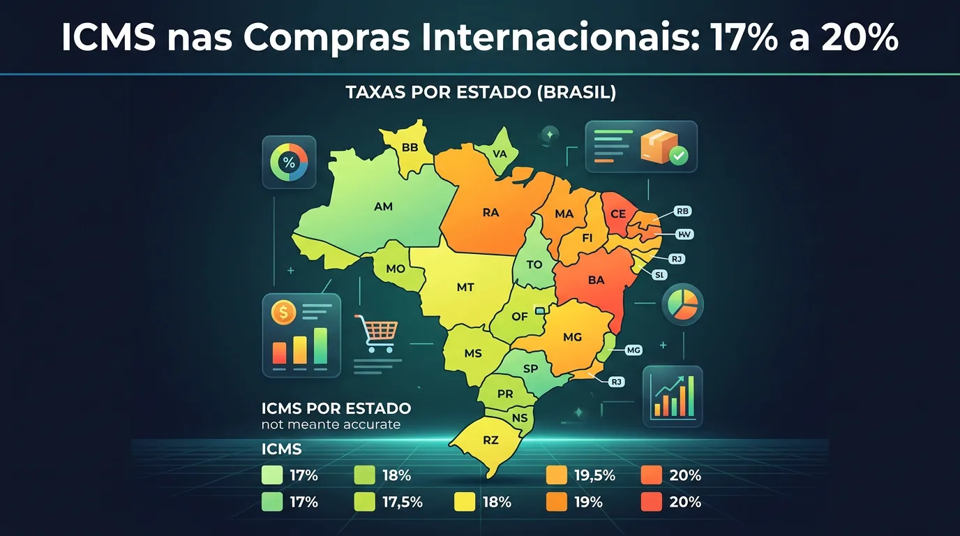 Mapa das alíquotas de ICMS por estado no Programa Remessa Conforme em 2026