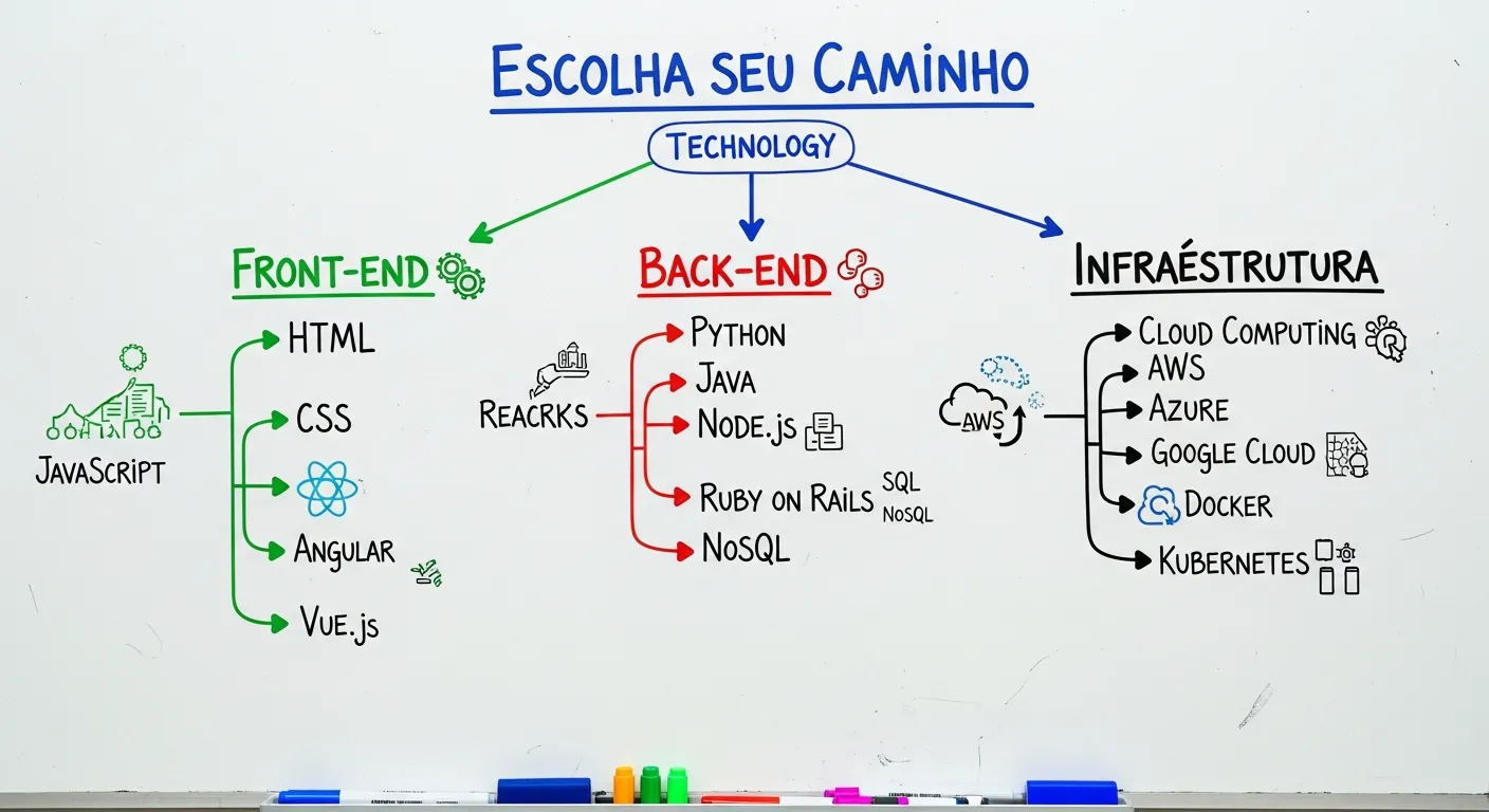 Mapa mental de carreiras em tecnologia