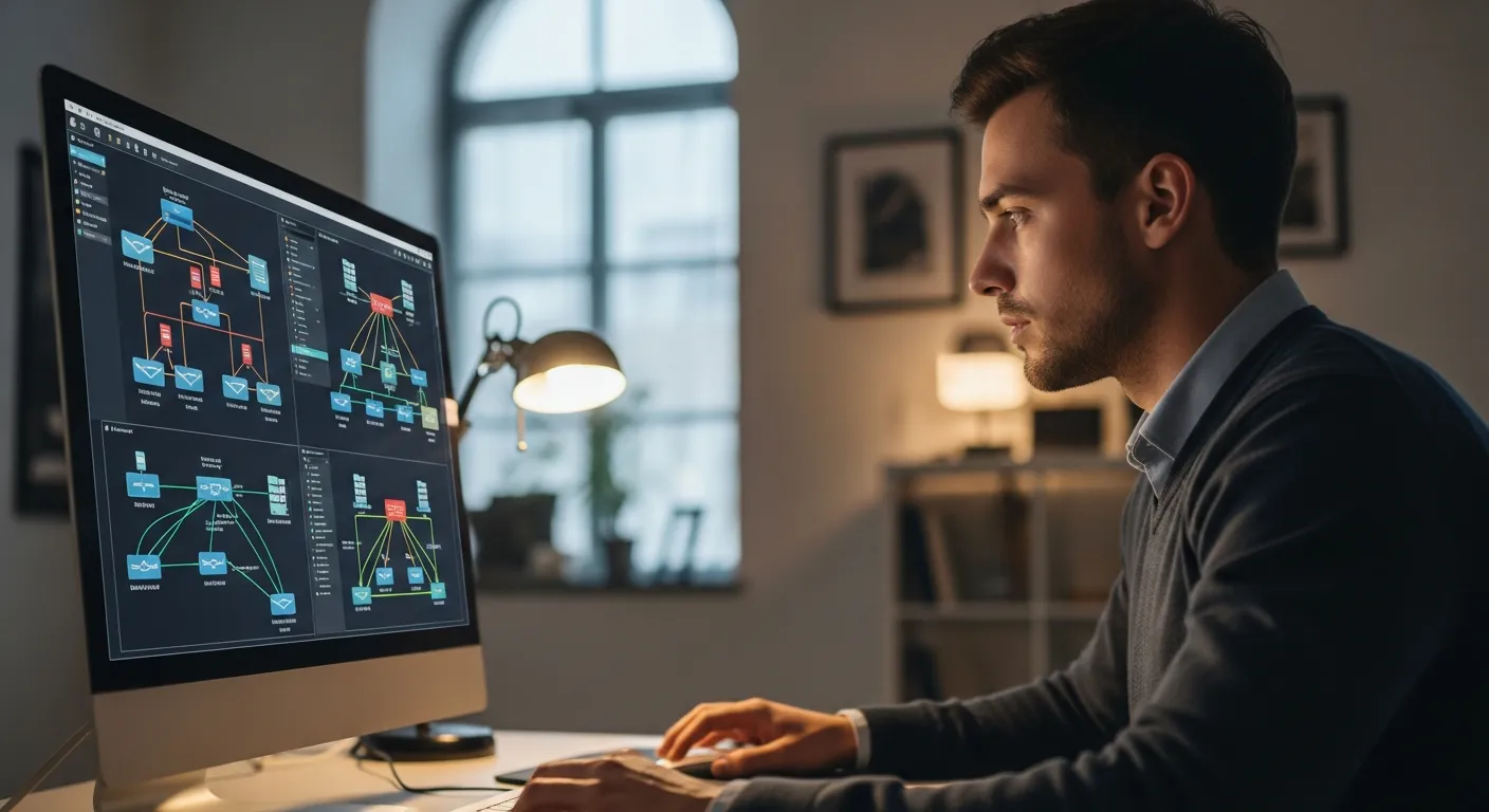 Estudante se preparando para o exame CCNA com simulador