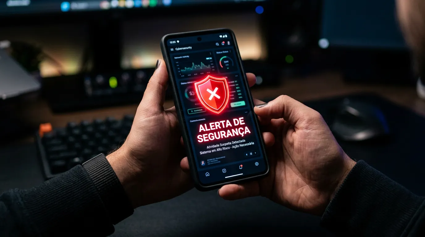 Pessoa verificando alerta de segurança no celular para descobrir app espião