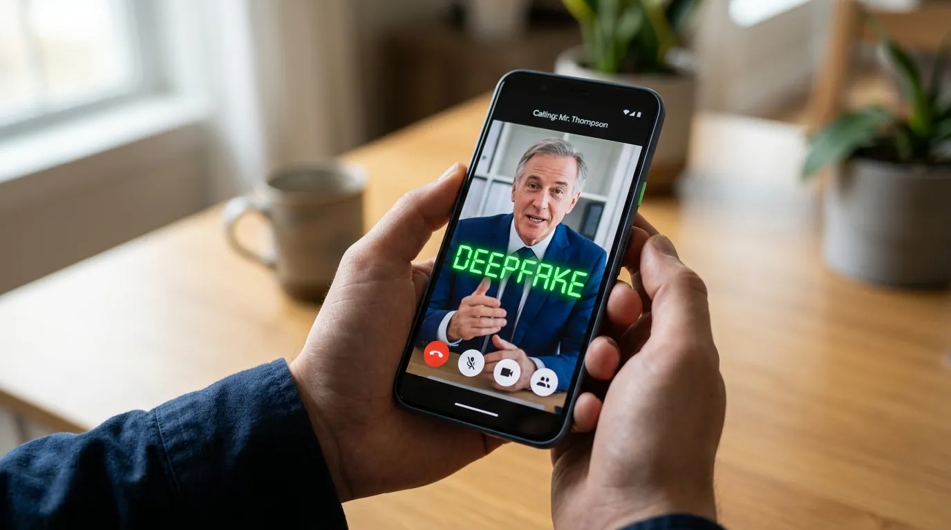 Chamada de vídeo falsa em um celular