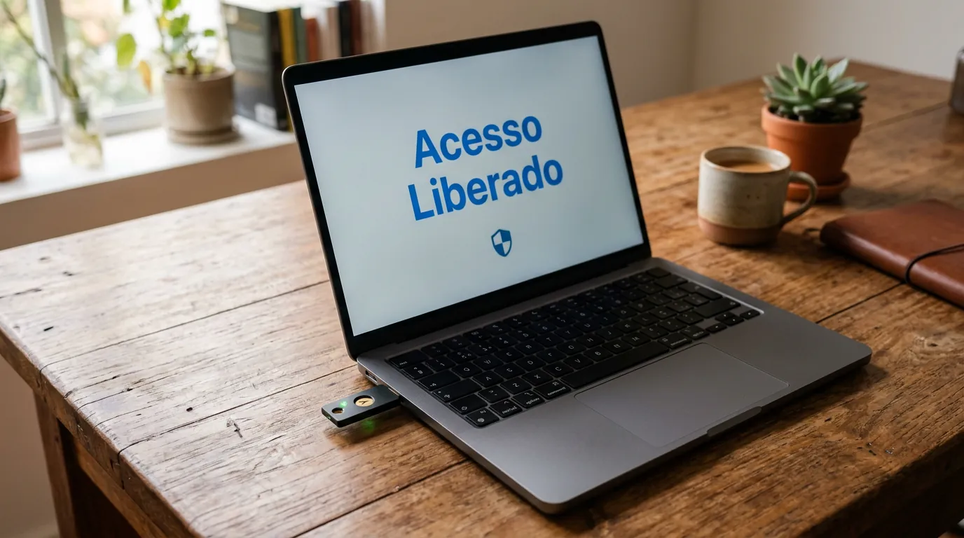 Chave de segurança física FIDO2 conectada ao notebook