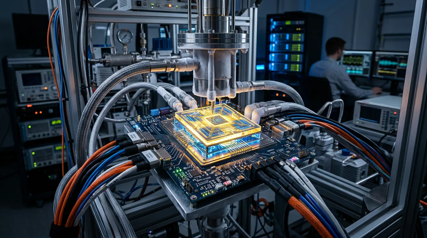 Chip quântico avançado em laboratório