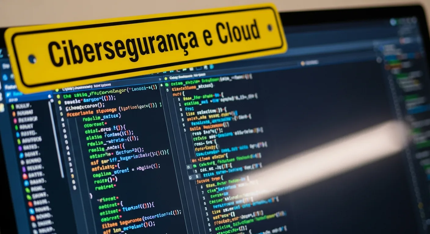 Tela de computador com codigo e placa de seguranca