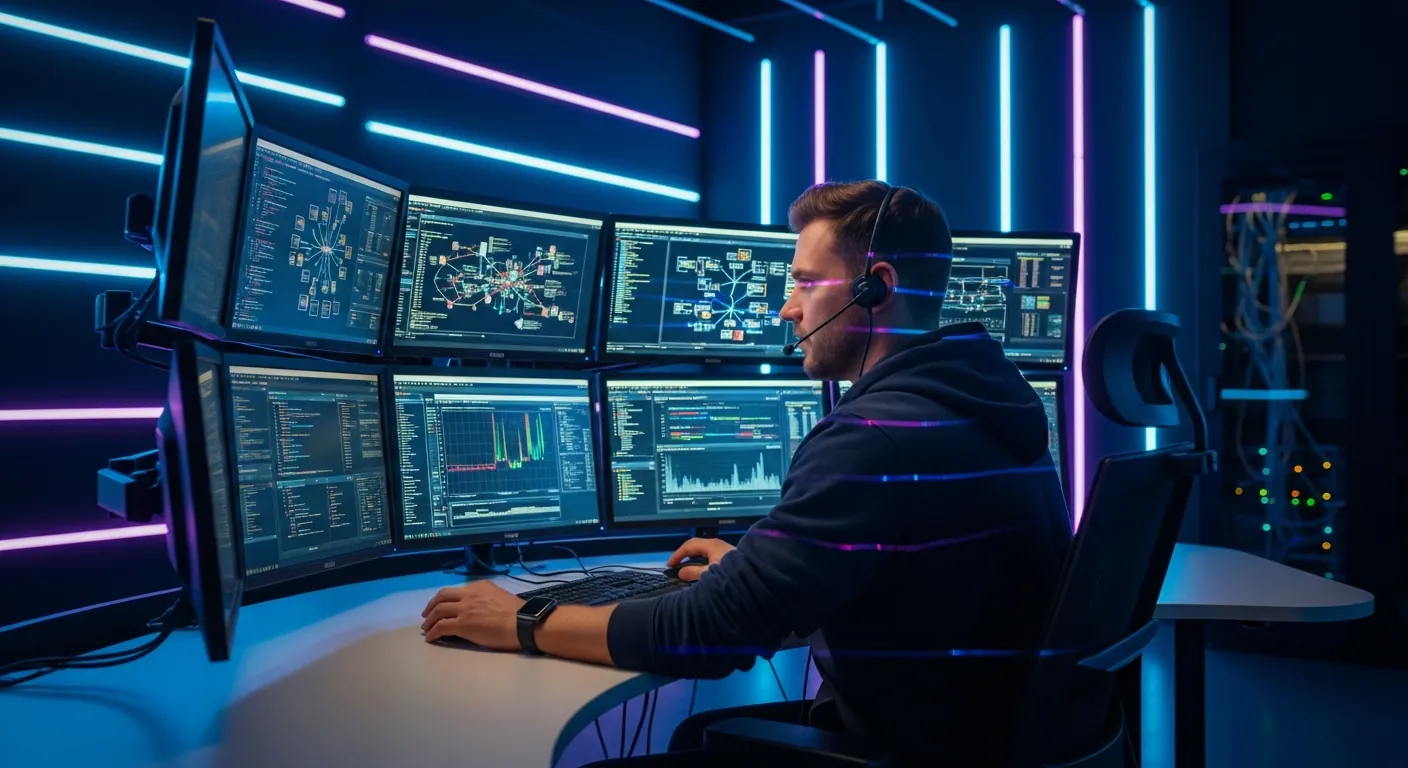 Alt Text: Especialista em cibersegurança monitorando rede