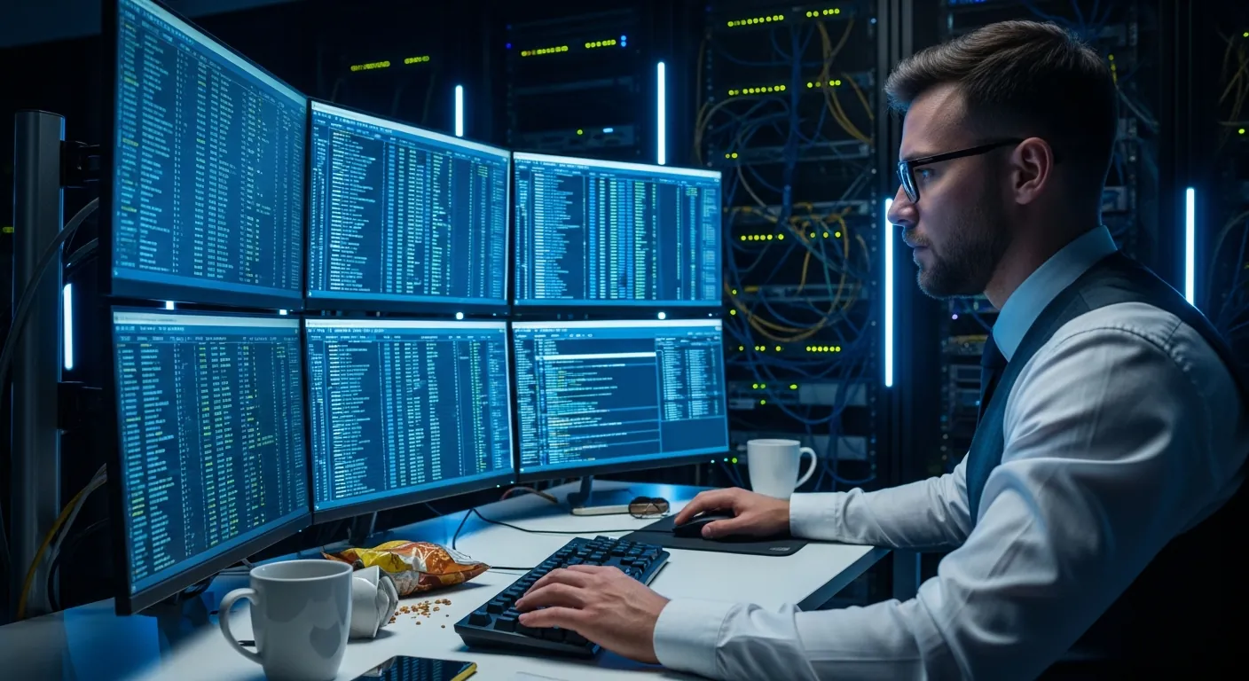 Alt Text: Especialista em cibersegurança monitorando rede