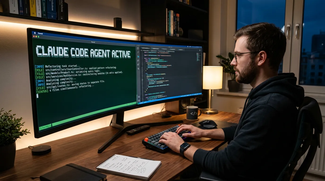 Programador utilizando o agente de terminal Claude Code da Anthropic