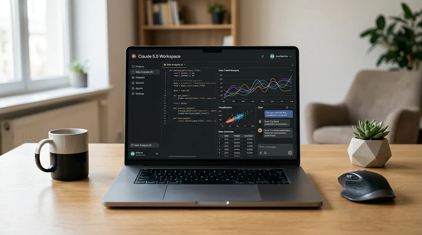 Interface do ecossistema Claude da Anthropic em execução em um notebook