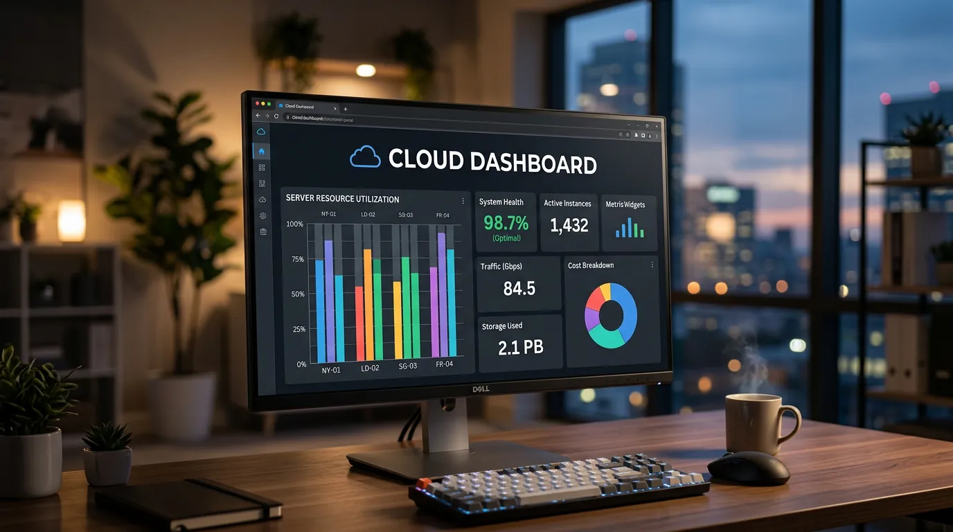 Painel de controle de nuvem na tela do computador