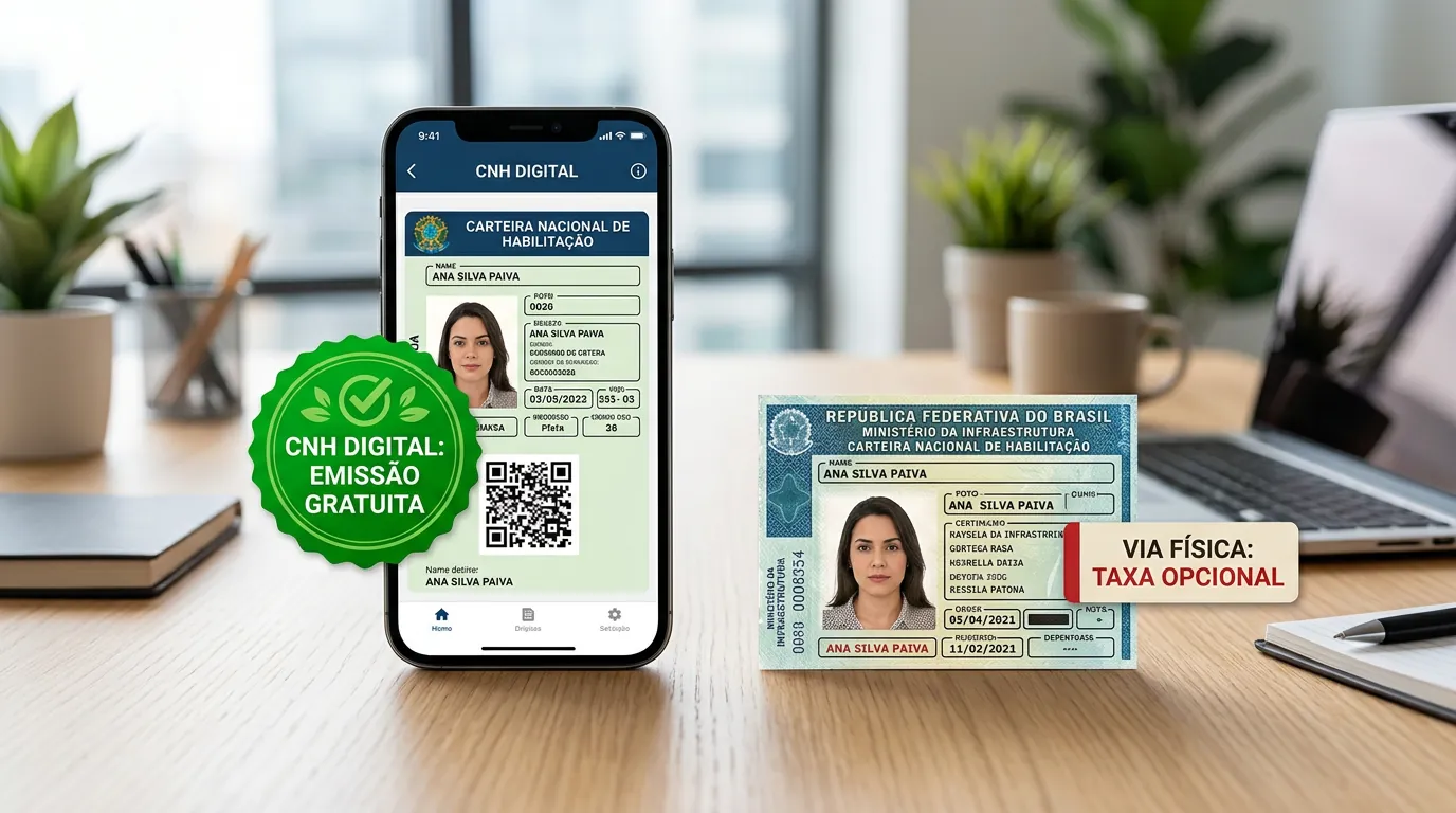 Comparação entre CNH Digital gratuita e CNH física opcional