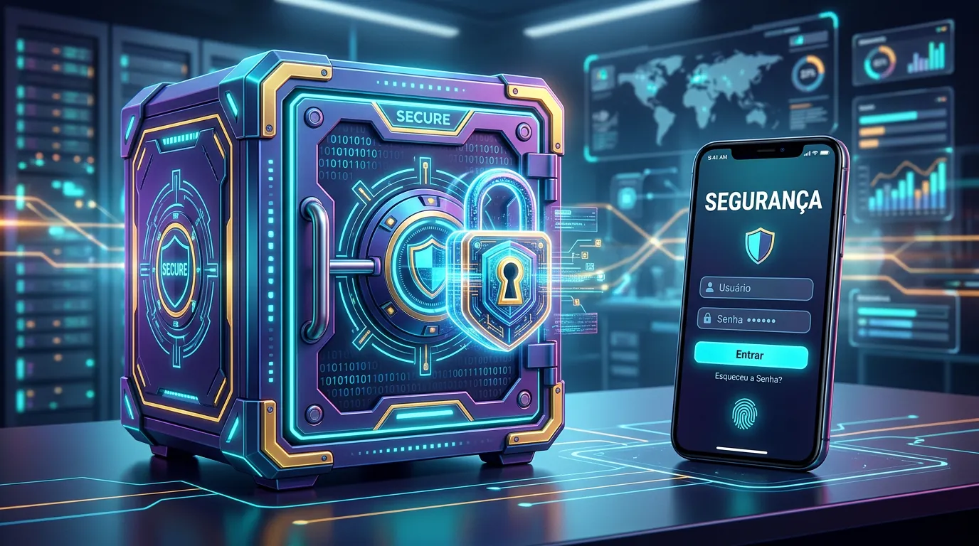 Cofre digital criptografado representando um gerenciador de senhas