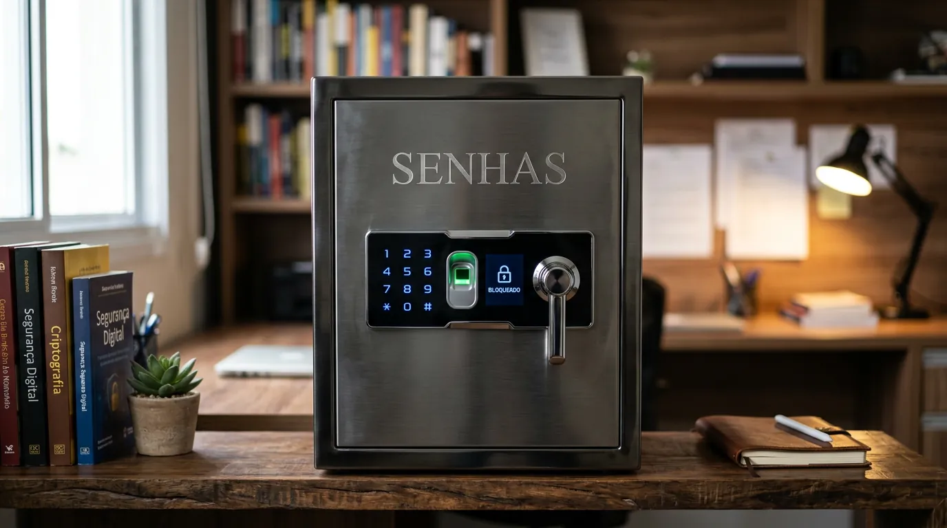 Cofre digital representando um gerenciador de senhas corporativo