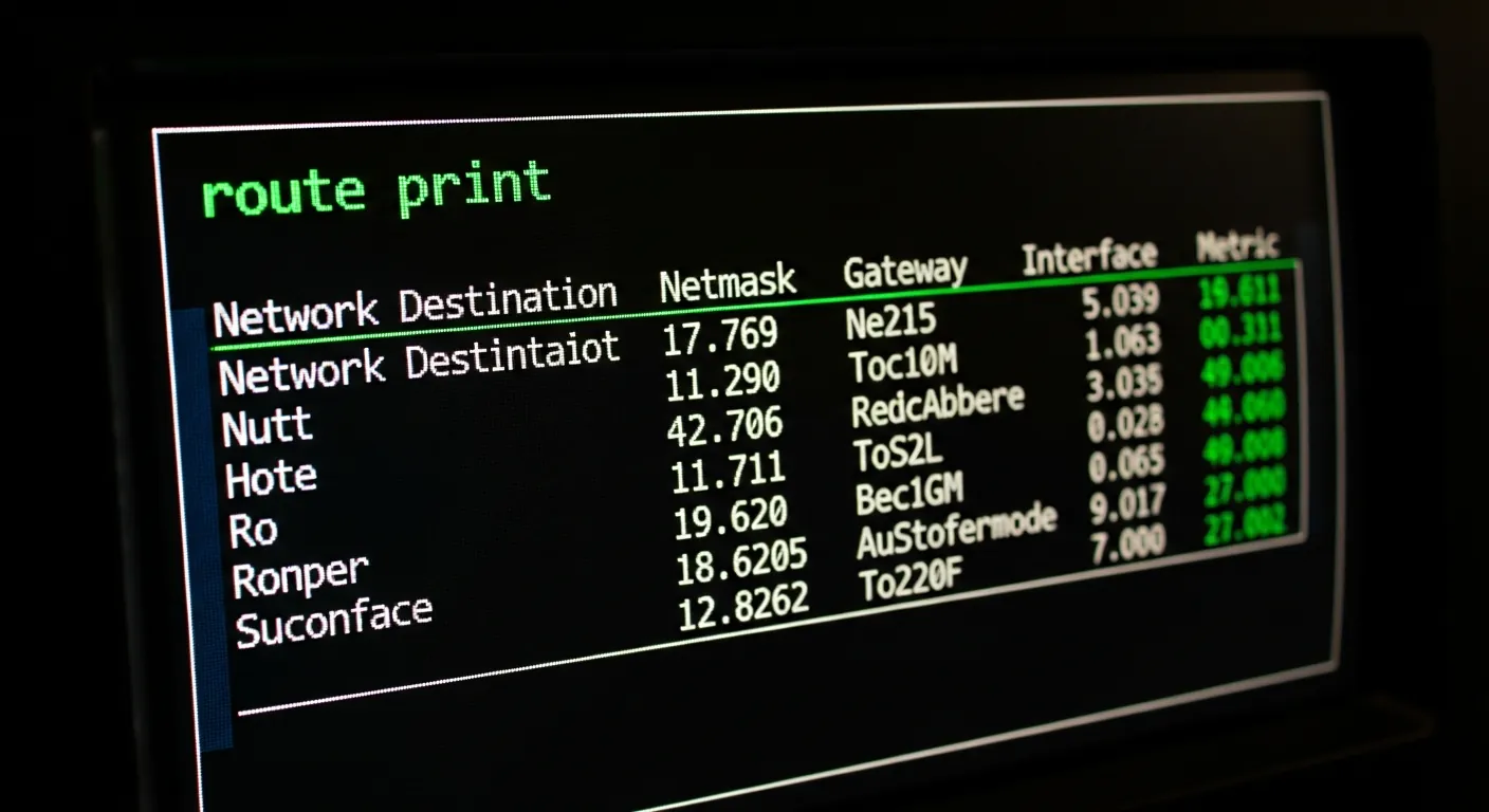 Comando route print exibido no terminal do Windows
