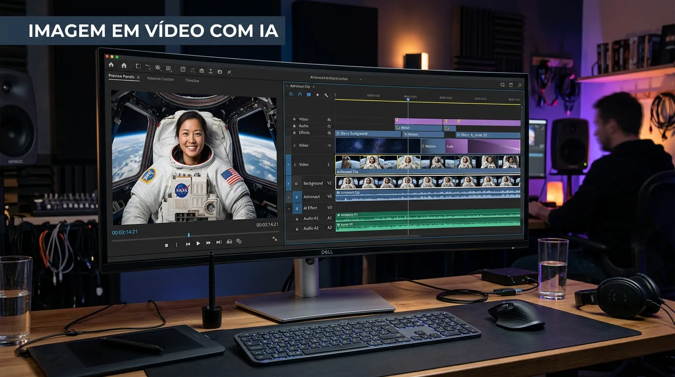Interface de software mostrando como animar uma foto com IA e transformar imagem em vídeo