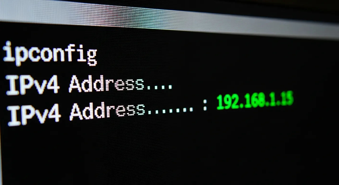 Terminal de comando mostrando IP privado