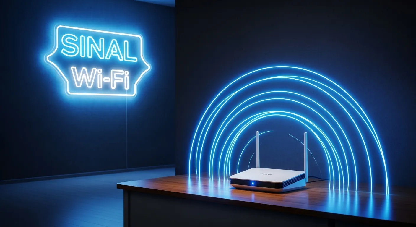 Roteador emitindo sinal Wi-Fi em ondas azuis